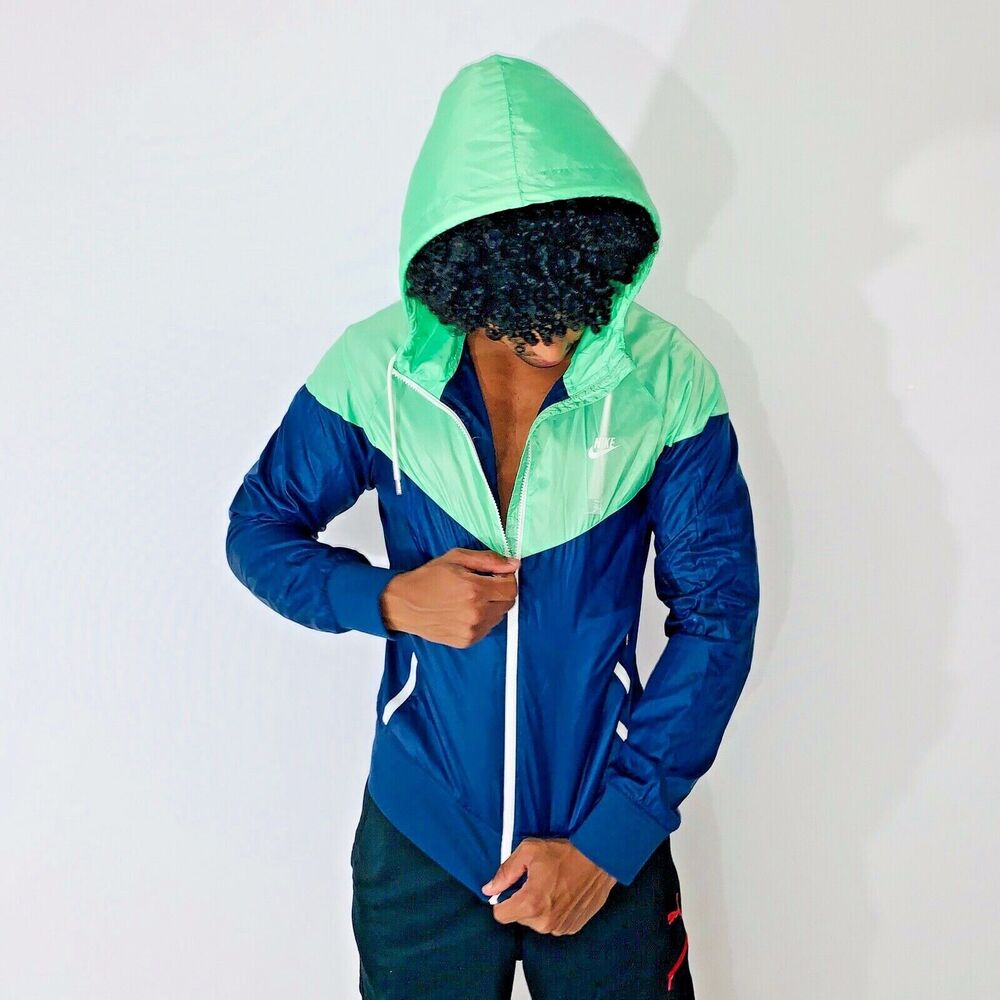 Nike Vintage Super Rare Windrunner Windbreaker Jacket Green Blue Glanz Nylon L